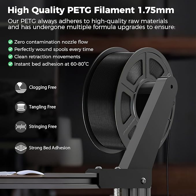 IEMAI Black PETG Filament 1.75mm 1kg, Tough & Durable 3D Printer Filament 30-300mm/s Printing Compatible with Bambu Lab, AMS, AMS Lite, Dimensional Accuracy +/- 0.02mm
