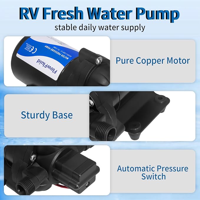 110V AC Water Pressure Booster Pump for RV,45PSI 4GPM Camper Transfer Pump with Plug,On Demand 3-Chamber Self-Priming Water Pump with Filter for Marine Yacht Caravan Garden Hose Bathroom