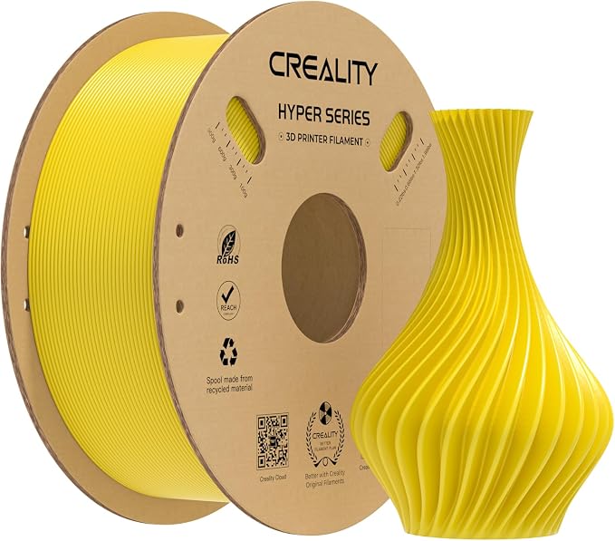 Creality Hyper PLA Filament 1.75mm, High-Speed Printing 30–600mm/s, Smooth Extrusion and Stable Printing, Low Stringing, Consistent Performance 3D Printer Filament,+/- 0.03mm Accuracy(Yellow)