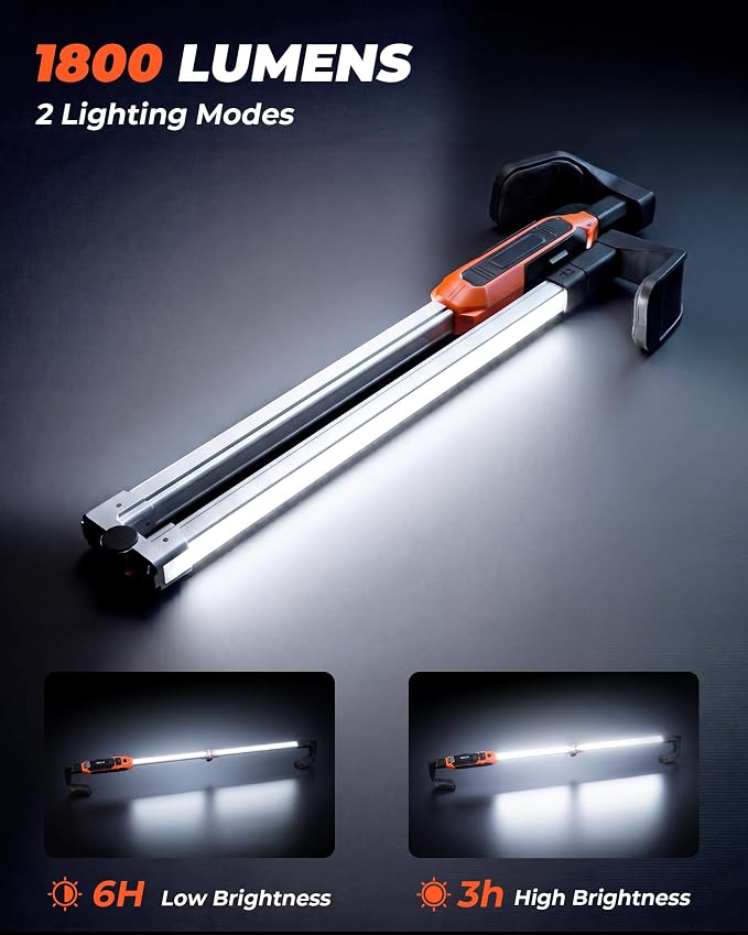 Underhood Work Light Bar, 180°Foldable Mechanic Light & 360°Rotatable Kickstand, Extendable 45.28"-72.83", 1800LM Rechargeable LED Work Light, 2-in-1 Charging Modes Engine Bay Light for Car Repair