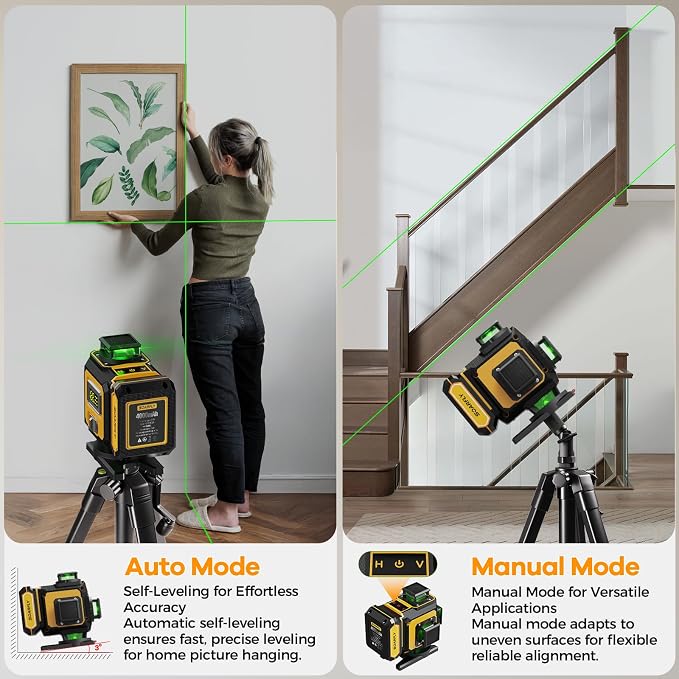 SOARFLY Laser Level with Tripod, 4x360° Self-Leveling Green Beam 4D Laser Level, Dual 4000mAh Lithium Batteries, Laser Level kit for Tile Installation, Framing, Picture Hanging & Home Renovation