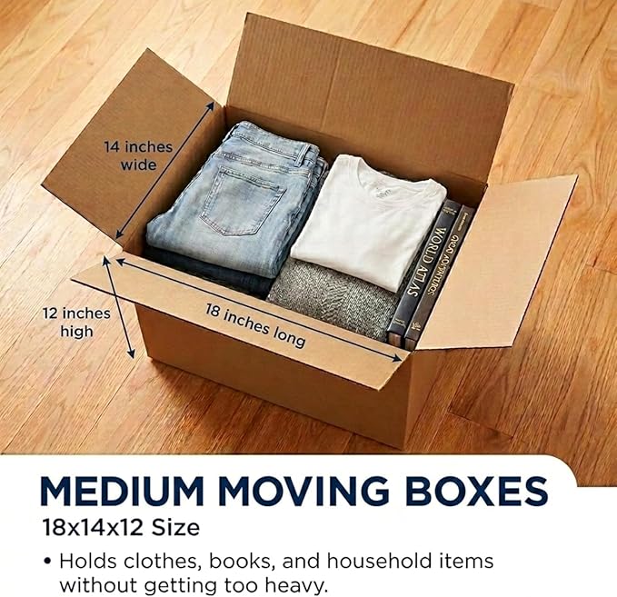 BOX USA Medium Moving Boxes 18L x 14W x 12H 20-Pack - Corrugated Cardboard Box for Shipping, Mailing, Packing, Packaging and Storage