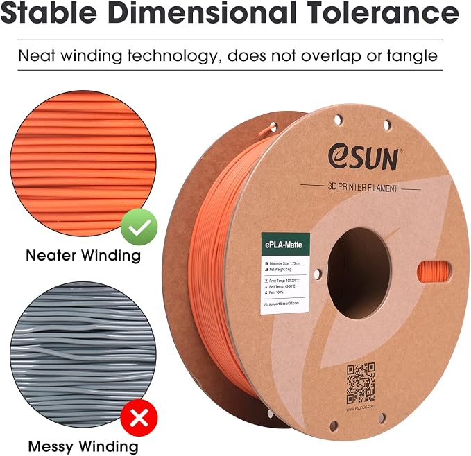 eSUN Matte PLA Filament 1.75mm, Matte 3D Printer PLA Filament, 1KG Spool 3D Printing Filament for 3D Printers, Tangerine