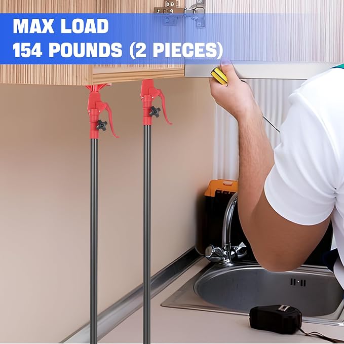 Cabinet Jack Support Pole, 45"-114" Drywall Lifts Support Poles Adjustable for Drywall Lifts Installing Cabinet, Drywall Jack, Cargo Bars with 154 Lbs Capacity (45"-114" 4PC)