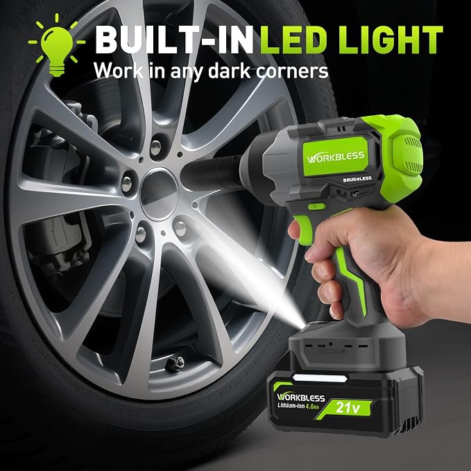 Cordless Impact Wrench for Car Tire Change, Max 1200N.m (885ft-Lbs) High Torque Impact Gun, Heavy Duty Impact Wrench for Mechanic, Auto Repair & Truck Maintenance, 4 Sockets