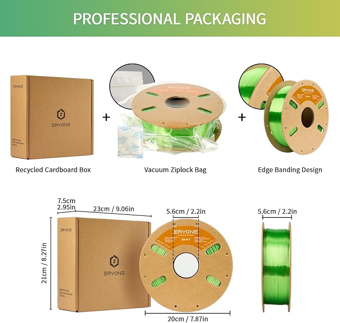 ERYONE Silk PLA Filament for 3D Printer 1.75mm +/- 0.03mm, Shiny Filament 1kg (2.1lbs)/Spool, Green Apple