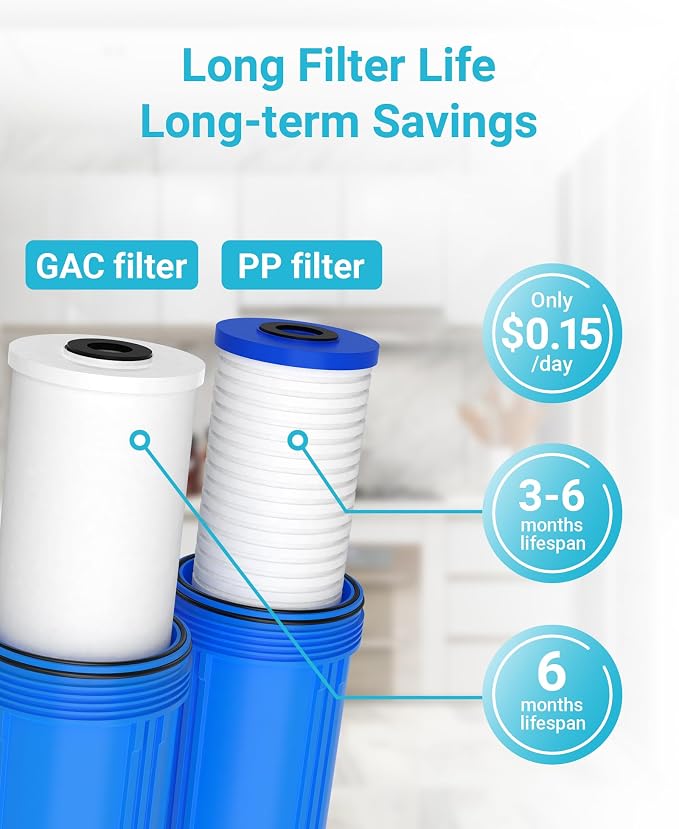AQUA CREST WF10PG Whole House Water Filter, Compatible with WHF21-PG, GE® FXHTC, GXWH40L, 3M® Aqua-Pure AP810, Culligan® RFC-BBSA, Any 10" x 4.5" System, Reduces Sediment, Chlorine, Taste, Odor