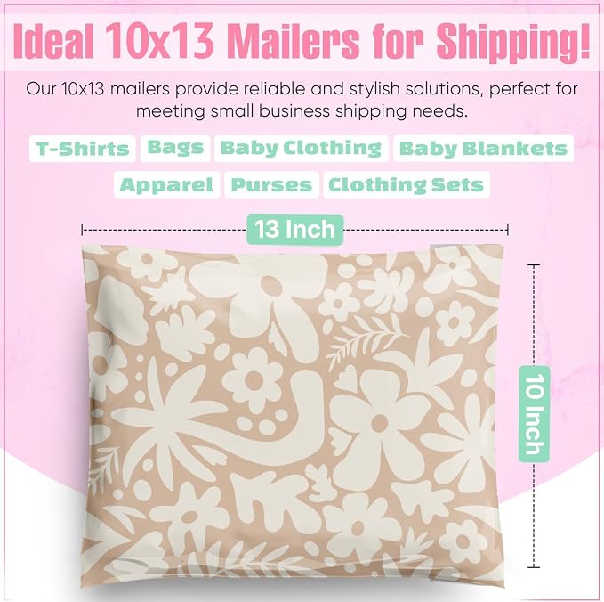 Package Mint Poly Mailers 10x13-100 Pack Boho Tropical Design Poly Mailer Shipping Bags - Waterproof, Tear-Resistant, Self-Adhesive Seal - Decorative Mailing Bags for Clothes and Accessories