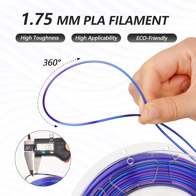 AMOLEN Silk PLA 3D Printer Filament Bundle, Multicolor Gradient Rainbow PLA 1.75mm Pack, Shiny Fast Color Change 3D Printing Filament for Most FDM 3D Printer, 200g X 4 Spools