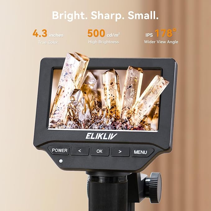 Elikliv EDM4C Coin Microscope with Scale：4.3" Digital Microscope with Adjustable LED+Elikliv Coin Microscope, 4.3'' LCD Digital Microscope 1000x