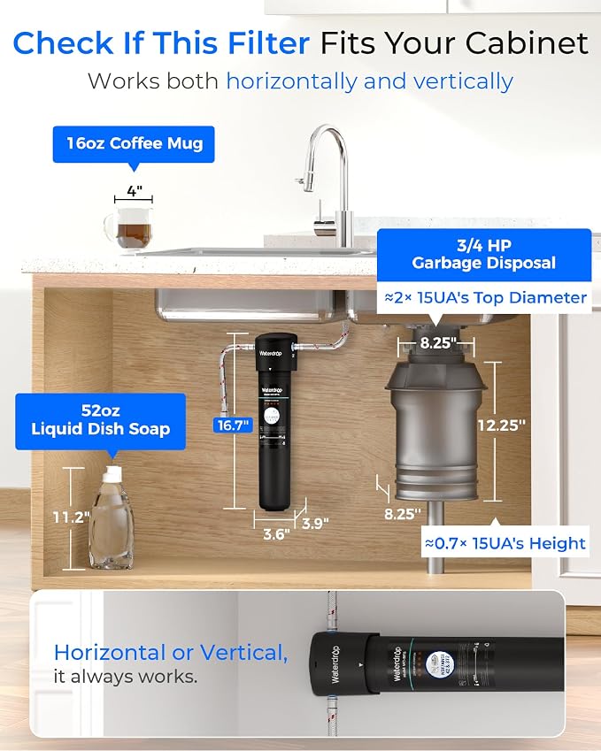 Waterdrop 15UA Under Sink Water Filter System and Waterdrop RF15-UF 0.01 Micron Replacement Filter Cartridge for 15UA/15UA-UF/15UB/15UB-UF/15UC/15UC-UF Under Sink Water Filter