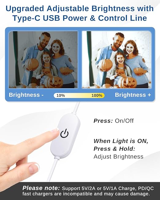 Lithophane LED Backlight Board Kit for BambuLab Sunlu CMYK Monochrome PETG PLA Filament 3D Printed Lithophanes, 156x120mm, 6500K White Light Kit, Adjustable Brightness, Powered via USB-C, 2 Pack