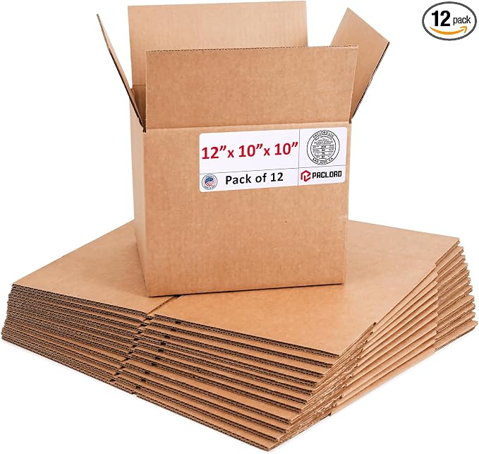 Medium Cardboard Boxes 12"L x 10"W x 10"H (Pack of 12) - USA-Made Packing Boxes for Moving, Shipping, or Storage - USPS, UPS, FedEx Approved - Professional Packing Supplies for Moving | USA-Made Packing Boxes for Moving, Shipping, or Storage - USPS, UP...