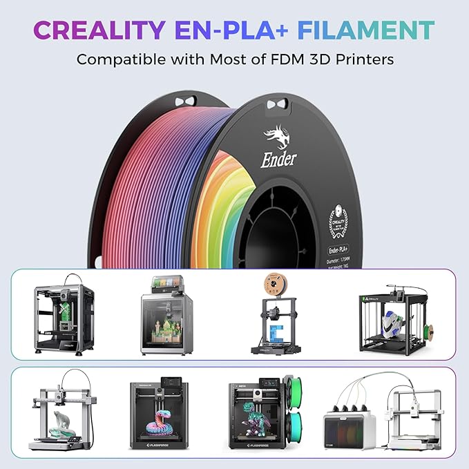 Creality 3D Printer Filament 4KG, Rainbow PLA+ Filament 1.75mm, Multicolor PLA Plus Strong Toughness Dimensional Accuracy +/- 0.03mm, PLA Pro for Most 3D Printer, 1KG Spool(2.2lbs)