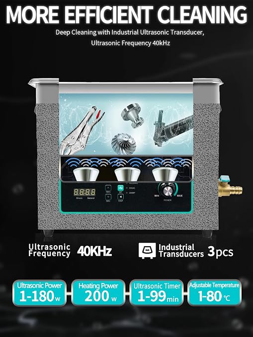 Ultrasonic Cleaner 6L, Sweep Function, 180W Power Adjustable Ultrasonic Parts Cleaner for Cleaning Carburetor, Metal Engine Parts, Gun, Oil Filter, Bike Chain, Gear, Eyewear, Watch, Jewelry