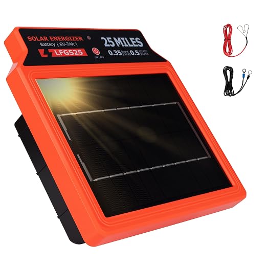 LFGS25 Solar Electric Fence Charger, 25 Miles Solar Charger,0.5J Portable Powered Charger with Day or Night Mode for Livestock, Cattle Sheep, Pigs, Horses