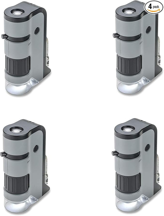 Carson MicroFlip 100x-250x LED and UV Lighted Pocket Microscope with Flip Down Slide Base and Adapter with CarsonCam Phone App - Set of 4 (MP-250MU)