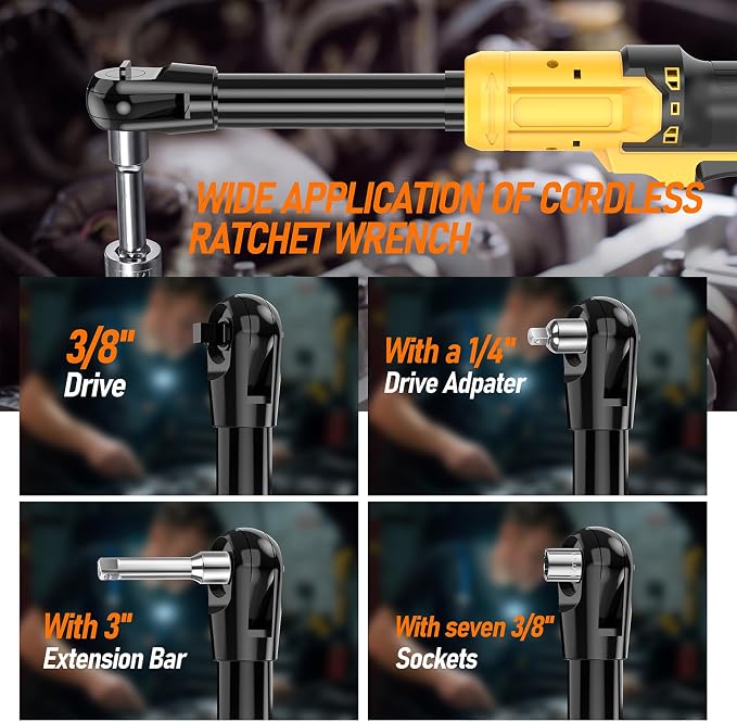 3/8" Cordless Ratchet Wrench Fit for Dewalt 20V Battery | 80FT-LBS Electric Ratchet Wrench with 5 Speeds, Sockets Set, Adapters and Tool Bag(No Battery)