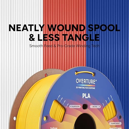 OVERTURE High Speed PLA Filament 1.75mm, Neatly Wound 3D Printer Filament 1kg Spool (2.2lbs) Rapid PLA, Dimensional Accuracy +/- 0.02 mm, Fit Most FDM 3D Printers (Yellow)