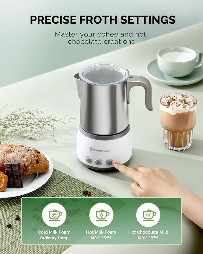 Maestri House Milk Frother, 4-in-1 DualFro 400 Electric Milk Steamer and Frother, 16.9OZ 600W Smart Touch Control Hot and Cold Foam Maker, Memory Function for Latte, Cappuccinos, Milk, Chocolate Milk