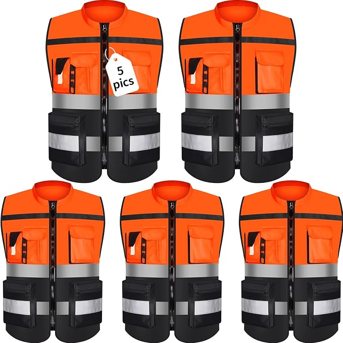 Safety Vest Two Tone for Men Women Work Vest with Pockets and Zipper Construction Workwear Vest