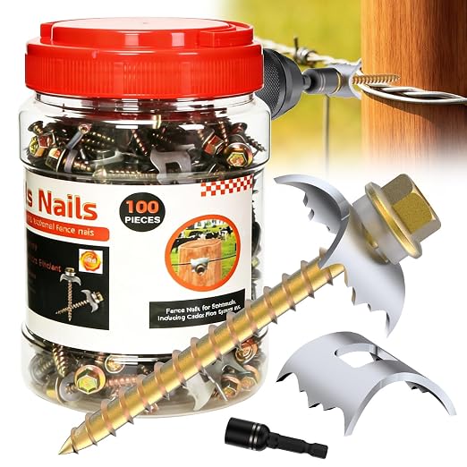 100 Pcs Stainless Steel Fence Staples Fence Nails for Softwood Reusable Fence Nails for Wire Mesh & Woven Fencing,Fence Fasteners with Wire Fixer, Easy Install & Remove with Power Drill