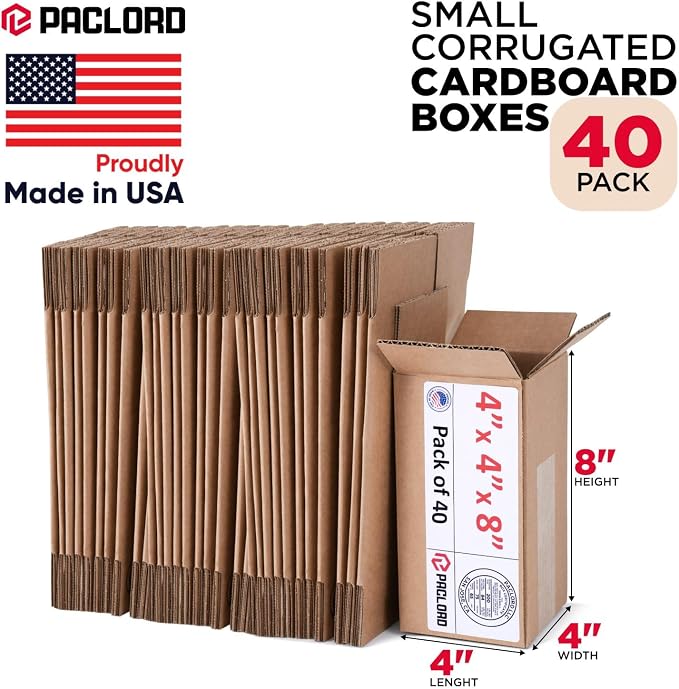 Tall Cardboard Boxes 4"L x 4"W x 8"H (Pack of 40) - USA-Made Packing Boxes for Moving, Shipping, or Storage - USPS, UPS, FedEx Approved - Professional Packing Supplies for Moving | USA-Made Packing Boxes for Moving, Shipping, or Storage - USPS, UPS, Fe...