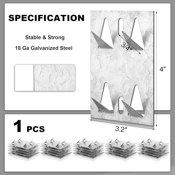 Blulu 1 Pcs Acoustic Panel Impaling Clips, 18 Gauge Galvanized Steel Sound Panel Wall Mount for Gypsum Board Plywood Masonry, Surface Mounting Impaling Clips for Acoustic Foam Panels (Silver)