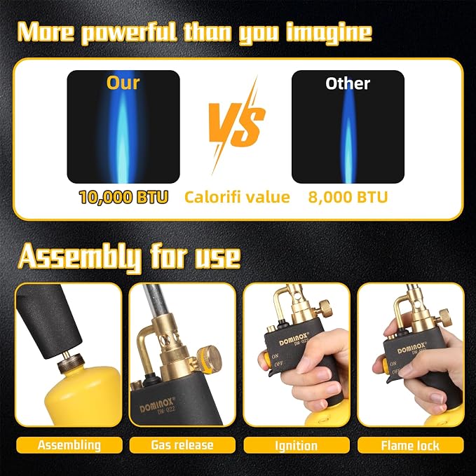 High Intensity Propane Torch Head with Igniter, Trigger Start Gas Torch for Propane, Map and Mapp Gas, Mapp Gas Torch for Ignition, Cooking, Lighting, Welding