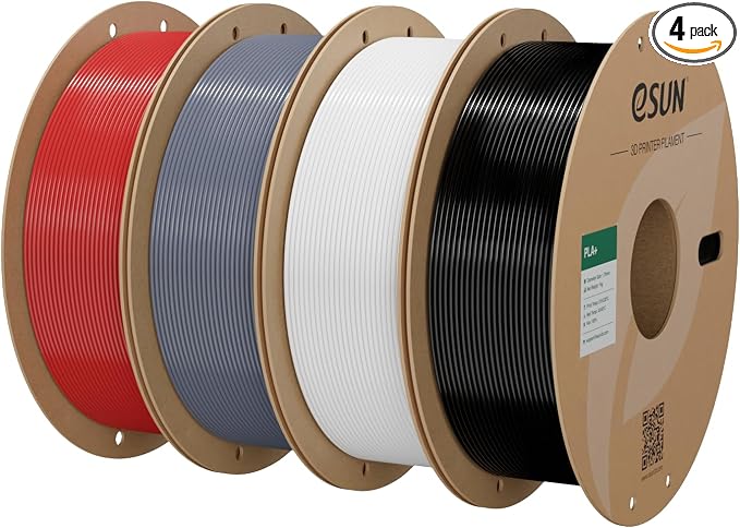 eSUN PLA+ Filament 1.75mm, 3D Printer Filament PLA Plus, Dimensional Accuracy +/- 0.03mm, 1KG per Spool, 4 Spools 3D Printing Filament, Fire Engine Red + Grey + Cold White + Black