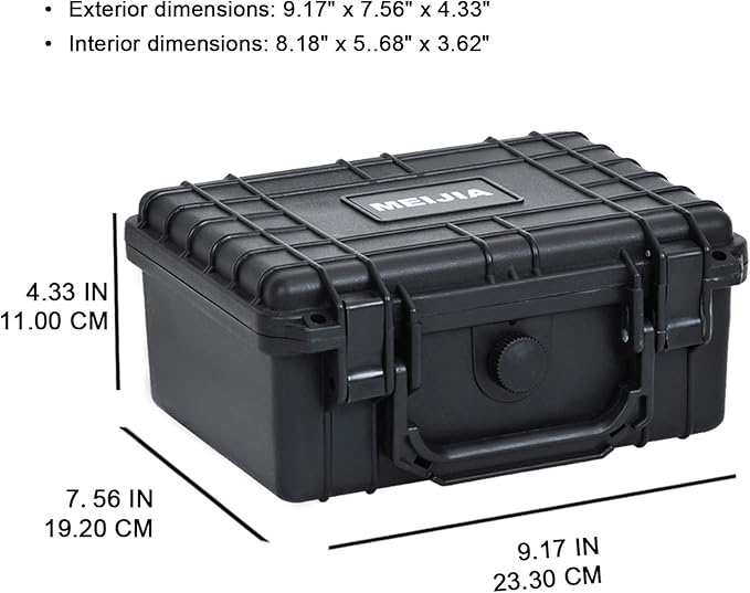 MEIJIA Portable All Weather IP67 Waterproof Protective Case,Hard Camera Case,Dry Case with Customized Foam,Fit Use of Drones,Camera,Equipments,Elegant Black (9.17inch x 7.56inch x4.33inch)