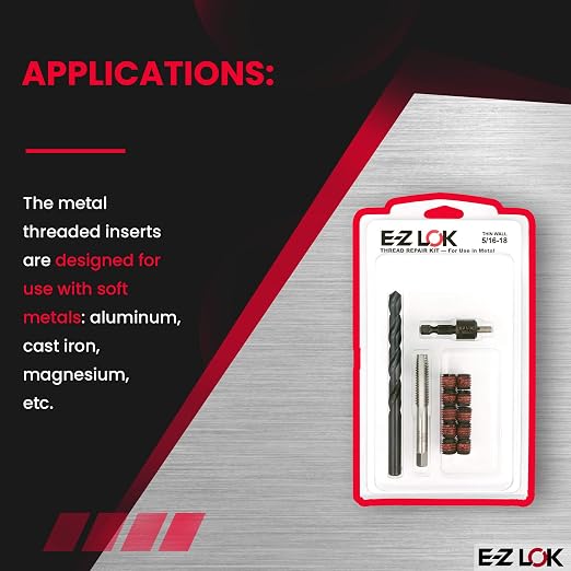 E-Z LOK EZ-310-5 Thread Repair Kit for Metal Carbon Steel Threaded Inserts 5/16-18 and Installation Tools