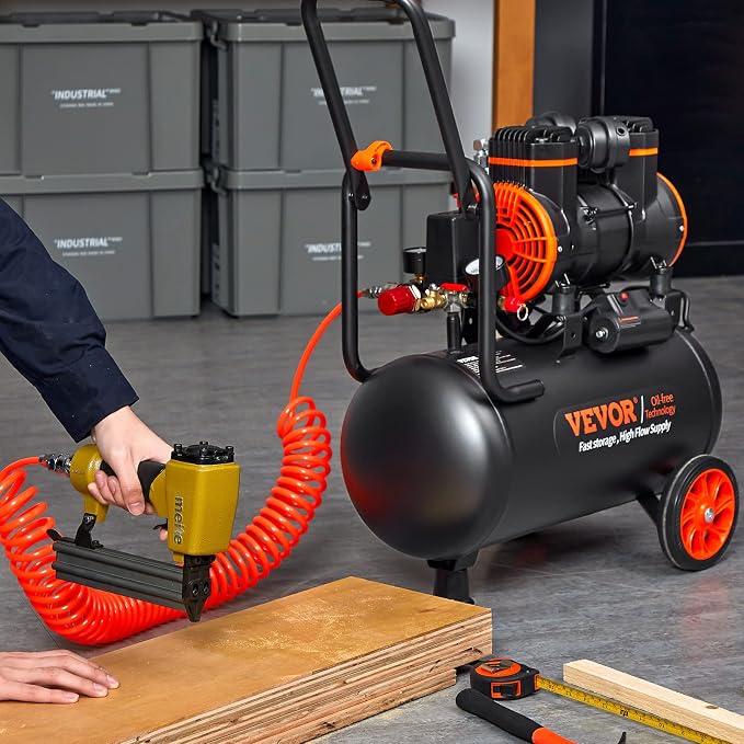 VEVOR 6.3 Gallon Air Compressor, 2 HP 3.35 CFM@90PSI Air Compressors with Max. 116PSI Pressure, Oil Free Compressor Tank for Auto Repair, Tire Inflation, Spray Painting, Woodwork Nailing