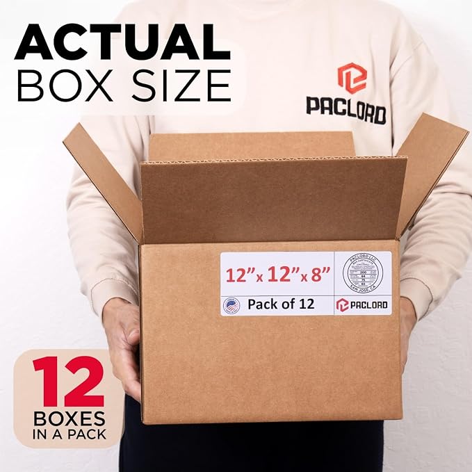Medium Cardboard Boxes 12"L x 12"W x 8"H (Pack of 12) - USA-Made Packing Boxes for Moving, Shipping, or Storage - USPS, UPS, FedEx Approved - Professional Packing Supplies for Moving | USA-Made Packing Boxes for Moving, Shipping, or Storage - USPS, UPS...