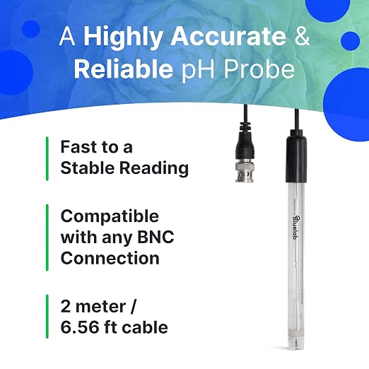 Bluelab PROBPH pH Probe for Water, Replacement Electrode for Meter, Monitor, and Controller with Easy Calibration, Tool for Hydroponic System and Indoor Plant Grow