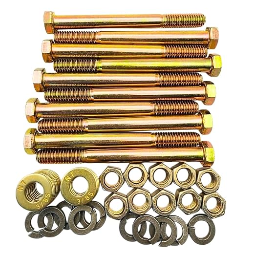 3/8"-16 x 4 Grade 8 Bolts (10-Pack) – Heavy-Duty Hex Bolts Includes Flat Washers Lock Washers & Nuts – High-Strength SAE 4.0" Coarse Bolts for Automotive, Machinery & Construction