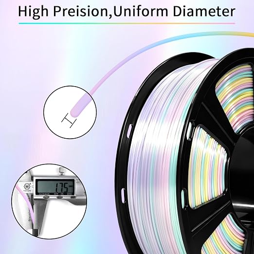 GEEETECH Silk Rainbow PLA Filament 1.75mm, 3D Printer Filament 1kg Spool (2.2lbs), Shiny Multicolor Gradient PLA, +/- 0.02 mm Accuracy, Low Warping, 3D Printing Filament Fits Most FDM 3D Printers