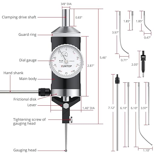 XUNTOP 0-0.15''/0.0005''Coaxial Centering Indicator for Milling and Boring Machines 100RPM Co-Ax Indicator with 6 Feelers for Workpiece Center Alignment
