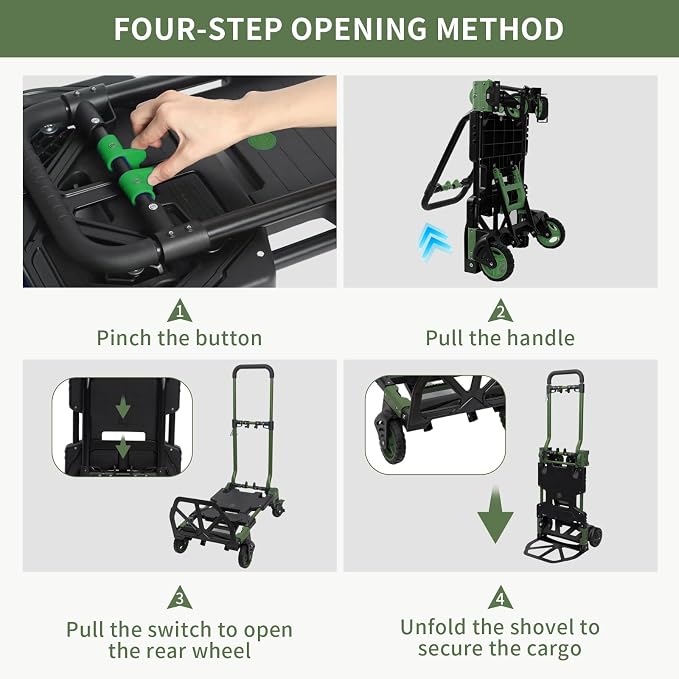 2-in-1 Black Folding Small cart, Outdoor Cargo handling Vehicle, Flatbed Trailer with a Load Capacity of 330 pounds (1, Black)