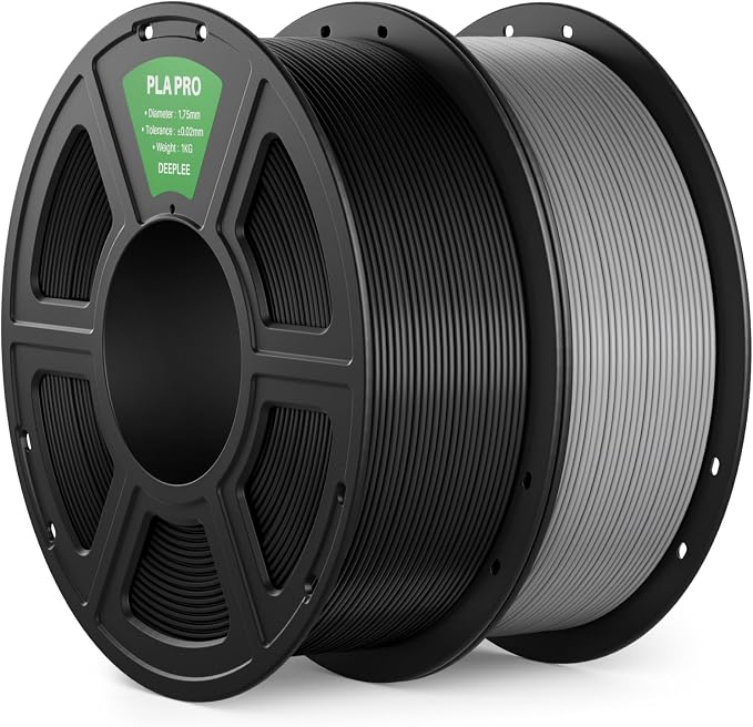 PLA PRO Filament 1.75mm, Stronger Toughness 3D Printer Filament 2KG, PLA Filament Dimensional Accuracy +/- 0.02 mm, Neatly Wound, Fits Most FDM 3D Printer, Black and Grey