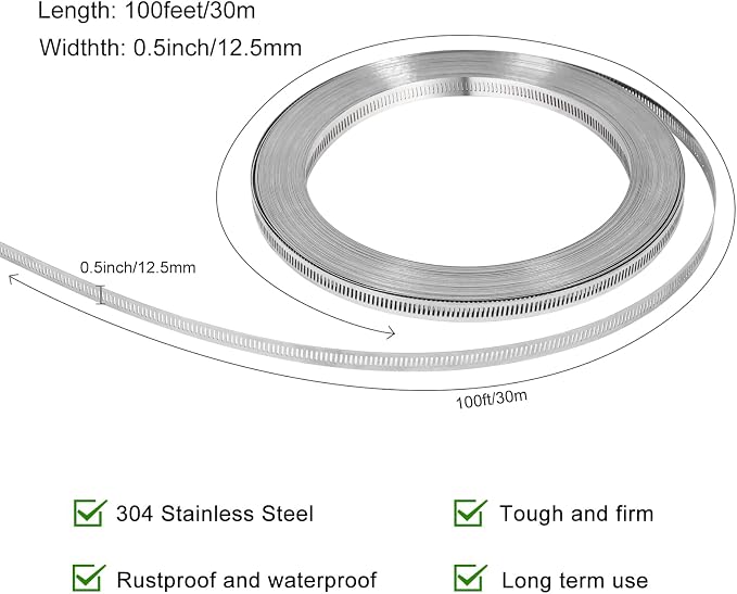 Hose Clamps, DIY 100 FT Metal Strap + 40 Fasteners, Hose Clamps Stainless Steel, Large Adjustable Hose Clamp Pipe Clamp for Pipe Automotive Mechanical Applications