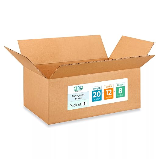 Large Shipping & Moving Boxes 20 x 12 x 8 inches (5-Pack) - Extra Strength 200 lb vs Regular - USA-Made Corrugated Cardboard Boxes for USPS/UPS/FEDEX - Strong Large Box by IDL Packaging -