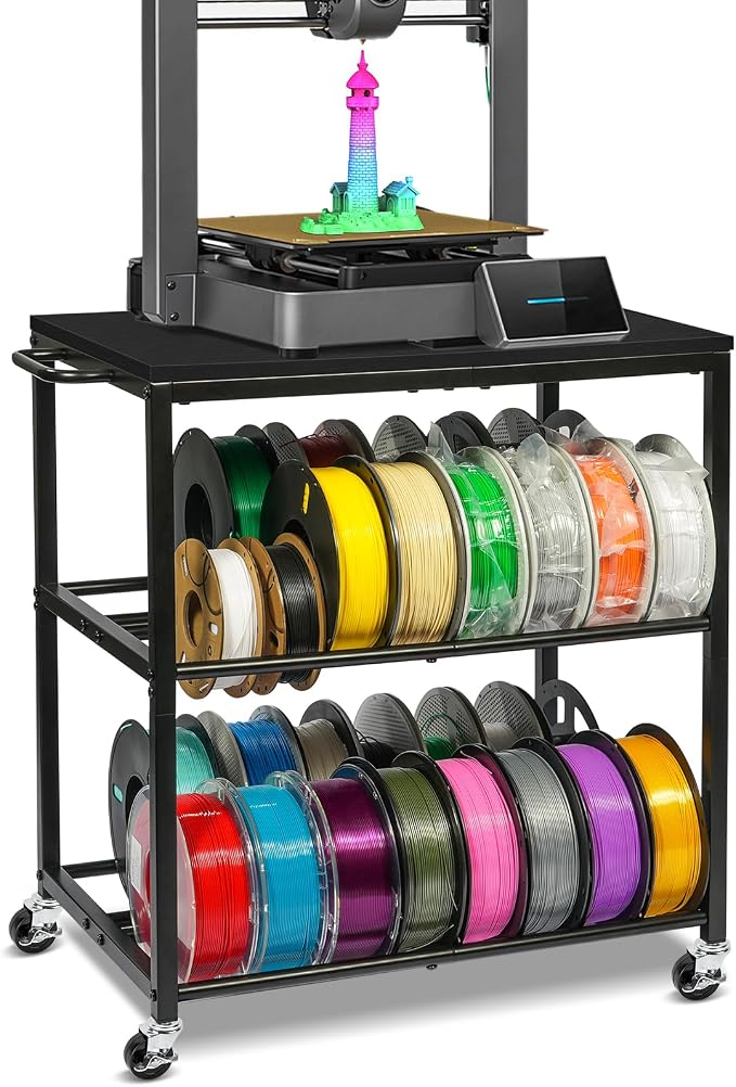 3D Printer Table with Filament Storage-Small 3D Printer Stand for consumables Storage – Space-Saving Cart for 3D Printing Workshop, Studio, Office.Brown. (Black)