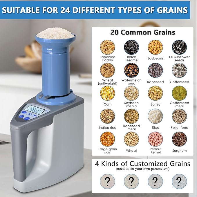 Professional Grain Moisture Meter, Moisture Tester for 20+ Grains, Measure Weight, Density, Temperature with LCD Display, Wheat, Corn, Rice, Crop Moisture Detector