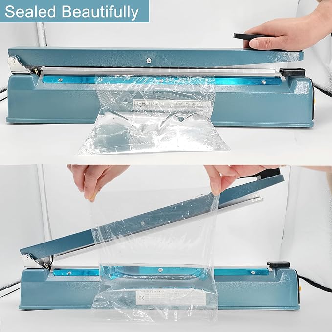 12 Inch 5mm Impulse Heat Sealer Machine for Plastic Mylar Bags, Metal Shell, with 6 Replacement Parts (including 2 Cutting Lines)