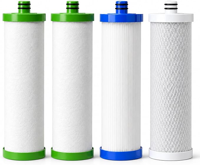 LCF Replacement Water Filter Pack, 1-Year Replacement Set, 4 Filters (2 x PP, 1 x CTO, 1 x UF), Compatible with Waterdrop TST-UF & TST-B 3-Stage Under Sink Systems, Replaces WD-P1, WD-C3 & WD-U2