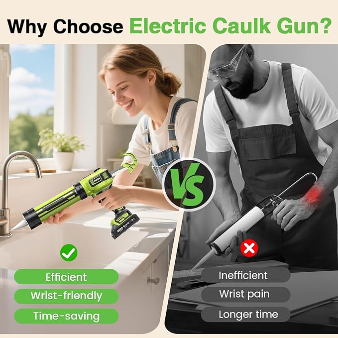 Taskstar Electric Caulking Gun 21V, Upgraded Brushless Cordless Caulking Gun with 2 x 2.0Ah Batteries, 250KG Thrust, LED Light, Anti-Drip,10 OZ Battery Power Caulk Gun Tool for Filling, Sealing