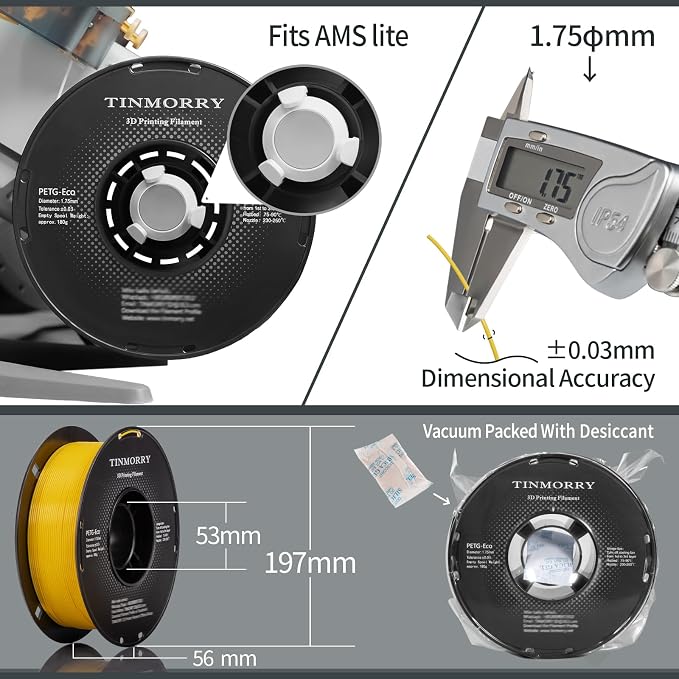 TINMORRY PETG Filament 1.75, Rapid PETG-Eco 3D Printer Filament, Compatible with Most FDM 3D Printers, 1 KG 1 Spool, Carter Yellow