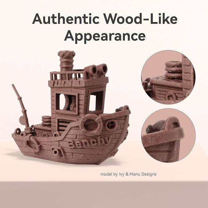 Chitu Systems Wood PLA Filament Bundle, 3D Printer PLA 1.75mm Cherry Walnut White Oak Teak with Real Wood Fiber, Using Reusable Spool Compatible with Bambu Lab Refill Filament, 4x1KG 8.8lb