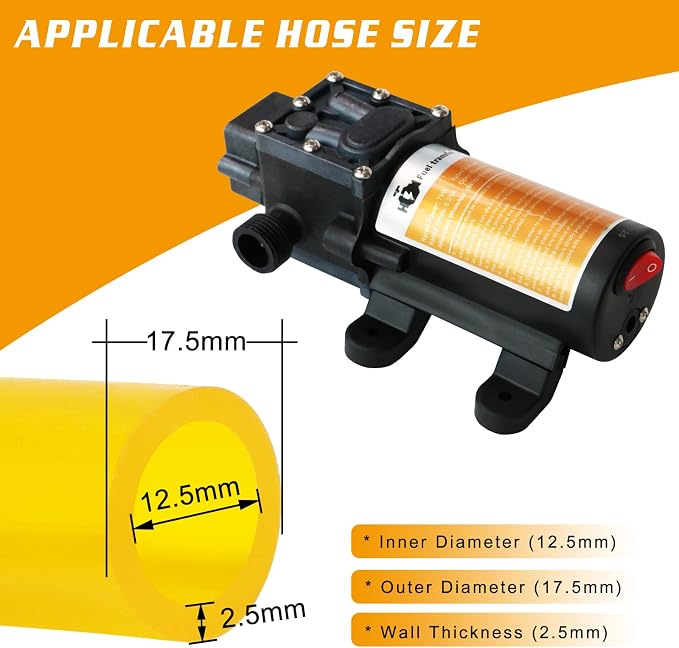 12V Fuel Transfer Pump Set,75W Gasoline Transfer Pump Moves 110 Gallons Of Gas Per Hour, with High Elastic Fuel Pipe & 2 Power Cables, Great for Vehicles, Boats, Equipment (110GPH-SET)